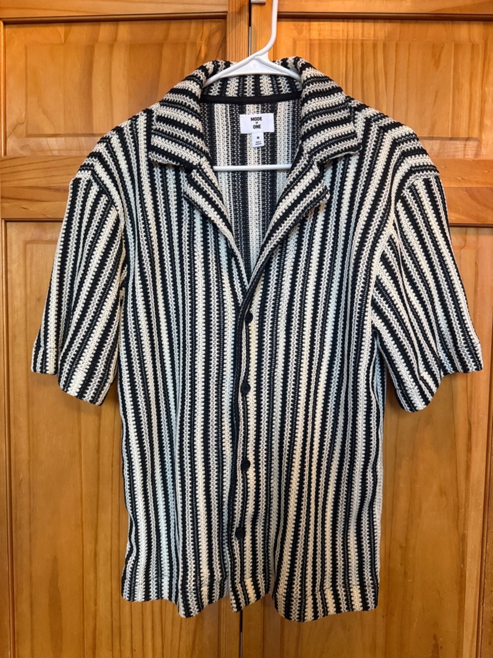 Black & White Vertical Stripe Short-Sleeve Button Shirt